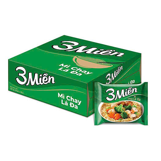 Thùng 30 Gói Mì Chay Lá Đa 3 Miền 65g - UN11T
