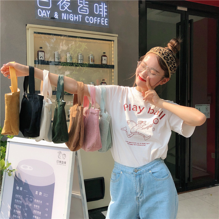 Túi Tote Đeo Chéo Vải Nhung Tăm Nhiều Màu Phong Cách Ullzzang Hàn Quốc GN12