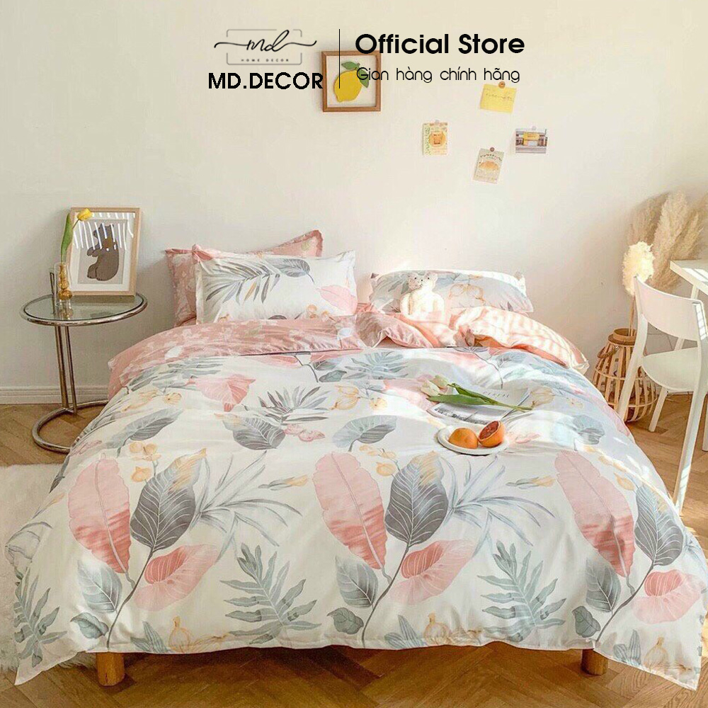 Bộ chăn ga gối cotton poly md decor drap giường 5 món nhiều size ra nệm m4 m6 m8 họa tiết dễ thương