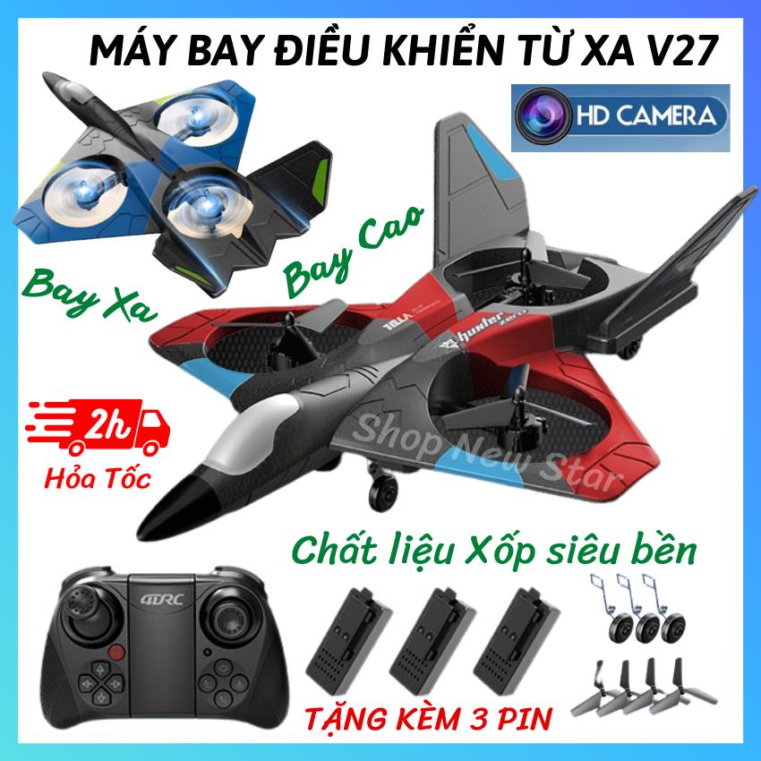 Máy bay điều khiển từ xa V27 - Máy bay xốp điều khiển từ xa 4 cánh, Đồ chơi máy bay trực thăng, phản lực, chiến đấu chống va đập, có đèn Led, nhào lộn 360 độ.
