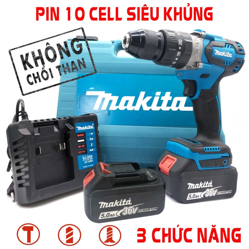Máy Khoan Pin Makita 36V Tặng Kèm Bộ Phụ Kiện 24 Chi Tiết - Máy Khoan Pin Makita 36V Có Phụ Kiện - Lõi Đồng Có Búa - Ba Chức Năng Khoan, Bắt Vít Tiện Lợi - Khoan Bê Tông, Khoan Tường, Khoan Sắt, Khoan Gỗ, Bắn Vít, Bắn Tôn - Pin Chuẩ