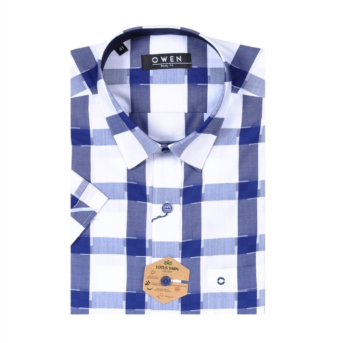 Áo sơ mi cộc tay Owen - BA20653NT vải Sợi Sen dáng Body fit tà bằng