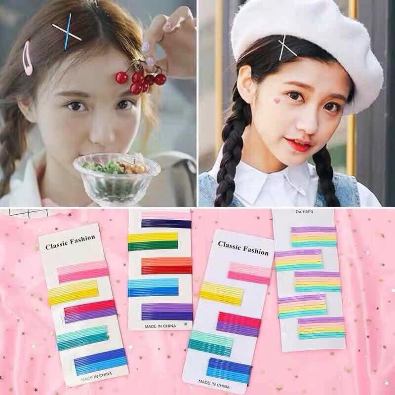Kẹp xẹt tóc/ kẹp tăm cho nữ rainbow nhiều màu sắc - vỉ 50c