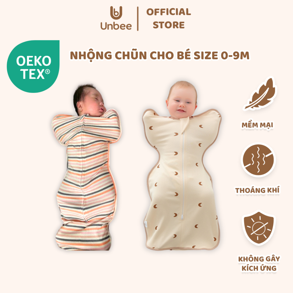 Nhộng Chũn, Kén Ngủ Unbee Cho Bé Chất Liệu Tự Nhiên Mềm Mại Co Giãn Đàn Hồi, Giúp Bé Ngủ Ngon Chống Giật Mình