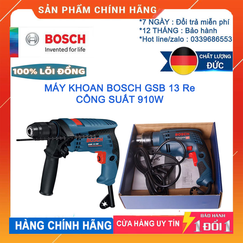 [HCM][ SIÊU GIẢM GIÁ ] MÁY KHOAN BOSSCH GSB 13RE  CÔNG SUẤT 910W BẢO HÀNH 12 THÁNG TOÀN QUỐC   . CHUYÊN DÙNG   Khoan các bề mặt cứng như tường bê tông đồ nội thất đồ gỗ... Dễ dàng.