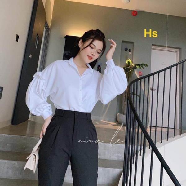 Áo sơ mi nữ tay bèo nhún siêu cá tính