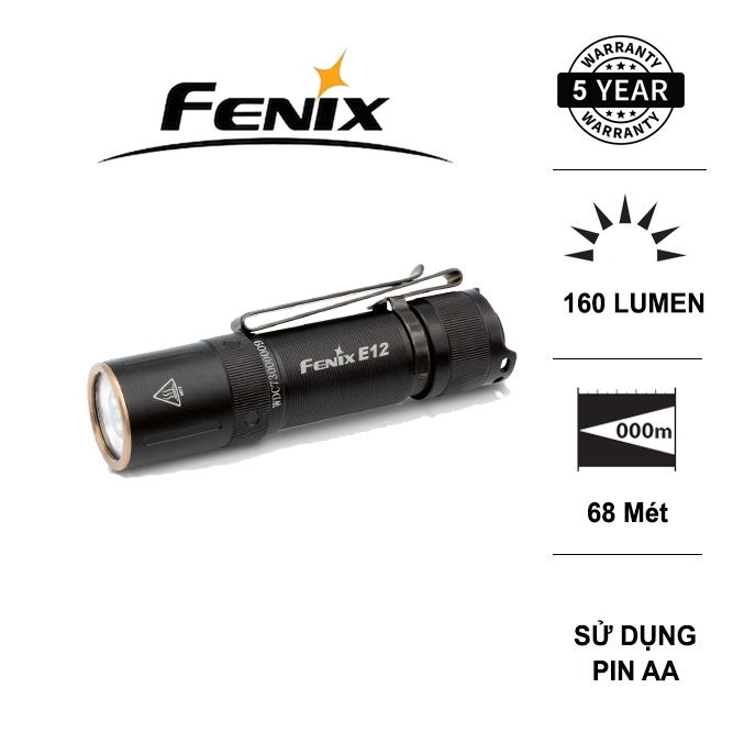 Đèn pin mini FENIX E12 V2 độ sáng 160 lumen chiếu xa 68m sử dụng pin AA