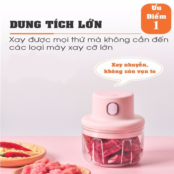 Máy Xay Tỏi Ớt Cầm Tay Mini Siêu Tiện Lợi chạy bằng pin sạc