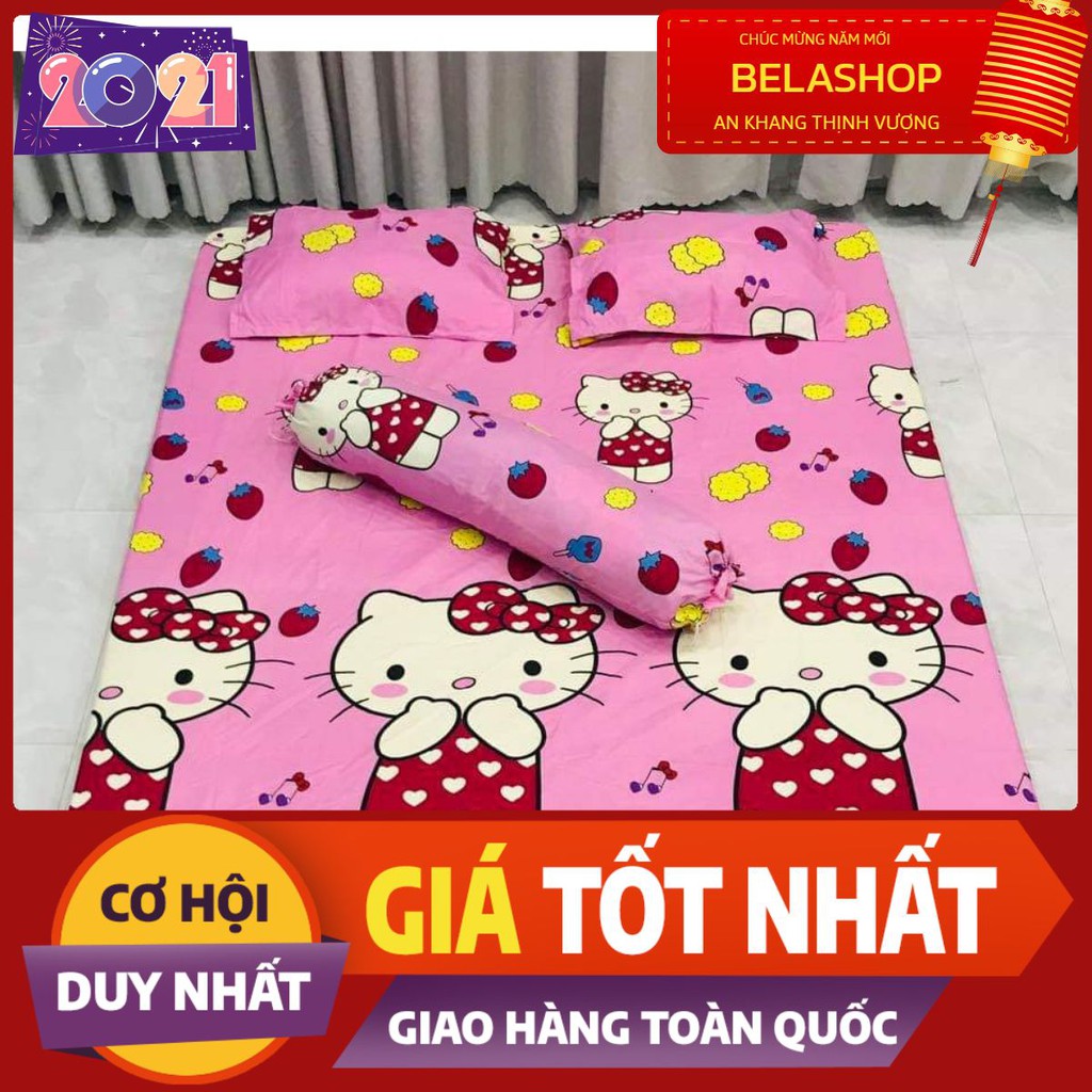 [HCM][kèm vỏ gối ôm]Bộ ga gối kèm vỏ gối ôm vải cotton poly sẵn hàng hcm belashop [hello kitty dâu]