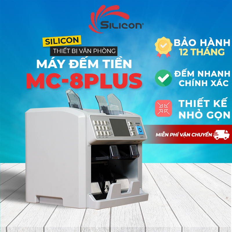 Máy đếm tiền 2 ngăn nhập khẩu silicon mc-8plus có 2 mắt đếm - 3 cấp tốc độ 800-900-1000 tờ/phút - đếm nhanh chính xác 100% - không bị kẹt tiền - bảo hành điện tử toàn quốc 12 tháng