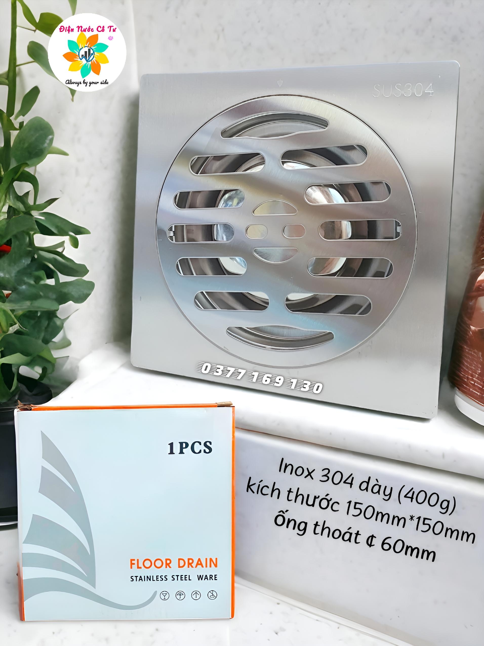 Hố ga, lọc rác, lược rác, phếu thoát sàn inox 304 chất lượng cao 150*150mm, 1t5 phi 60 phi 90