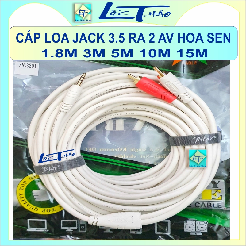 Cáp loa jack 3.5 ra 2 hoa sen av dài 1.8m 3m 5m 10m 15m 20m 25m 30m chống nhiễu jstar