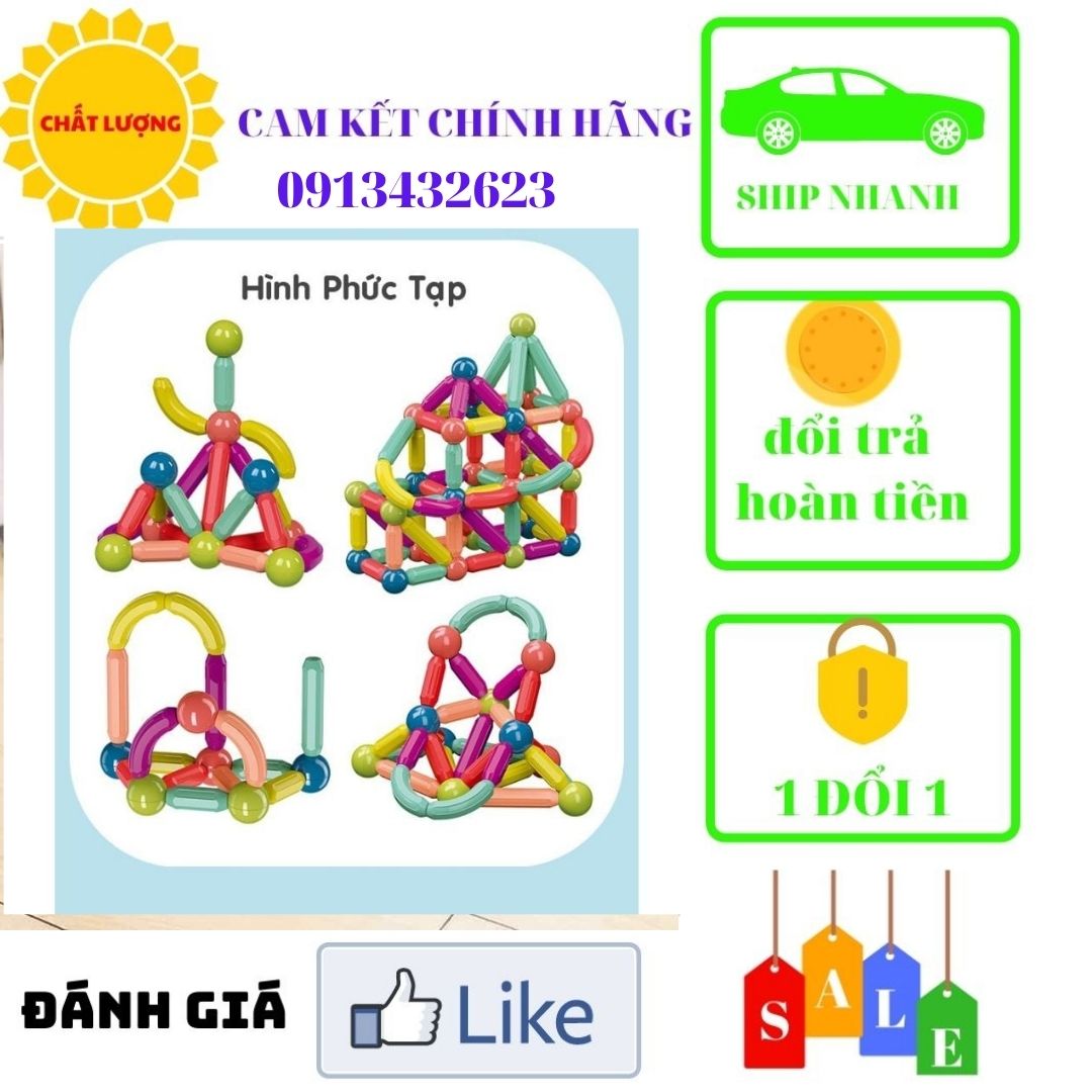 Đồ chơi thông minh, bộ xếp hình nam châm cho bé, xếp hình nam châm từ tính thế hệ mới, đồ chơi phát triển trí tuệ, nam châm lắp ghép loại 25 chi tiết, 42 chi tiết,36 chi tiết, 64 chi tiết goldnchichen21