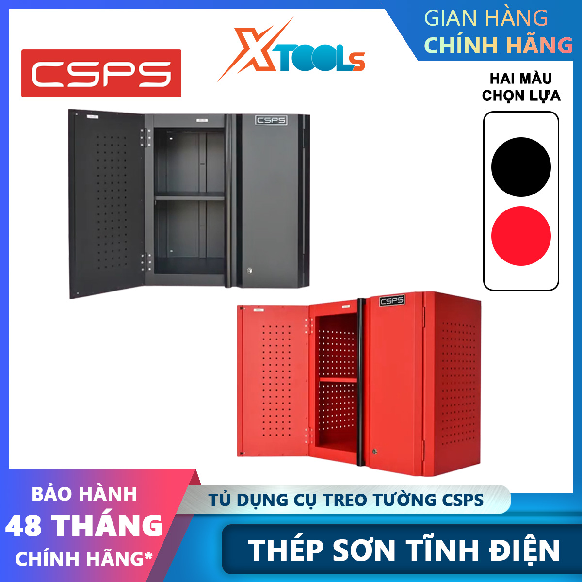 Tủ dụng cụ treo tường 2 cánh cửa CSPS, sơn tĩnh điện độ bền 10 năm 2 màu đỏ đen lựa chọn, tổng tải trọng lên đến 136kg, tủ đồ nghề treo tường