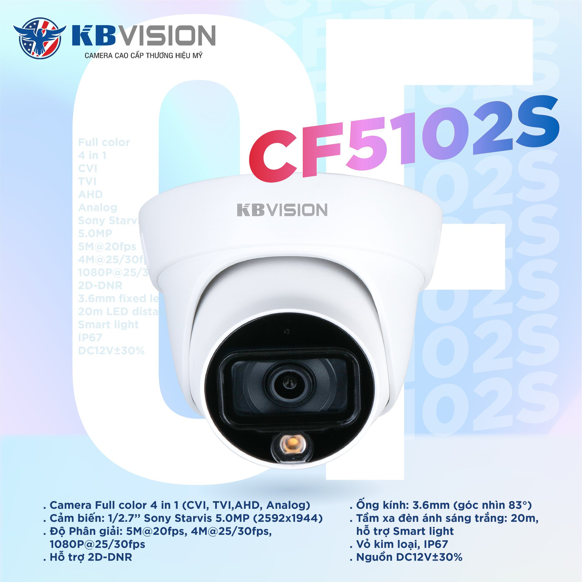 Camera ban đêm có màu quan sát kbvision kx-cf5102s