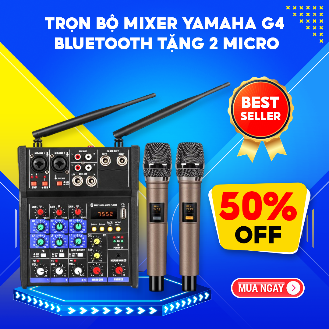 Thiết Bị Trộn Âm Thanh Mixer Yamaha G4 Cao Cấp, Có Hàng Giao Ngay, Thiết Bị Trộn Âm Tạo Vang Tốt Âm Thanh Ra To Sắc Nét, Tặng Kèm 2 Micro Không Dây Hát Livestream, Karaoke Gia Đình, Dàn Âm Thanh Mini Chuyên Nghiệp Cực Hay, Bảo Hành 1 Năm.