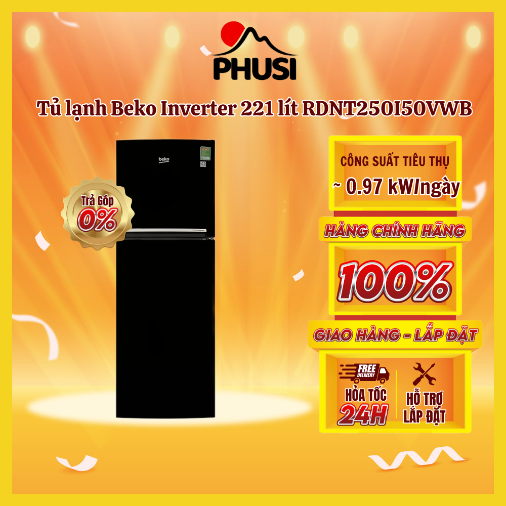 ✅[Trả góp 0%]Tủ lạnh Beko Inverter 250 lít RDNT250I50VWB