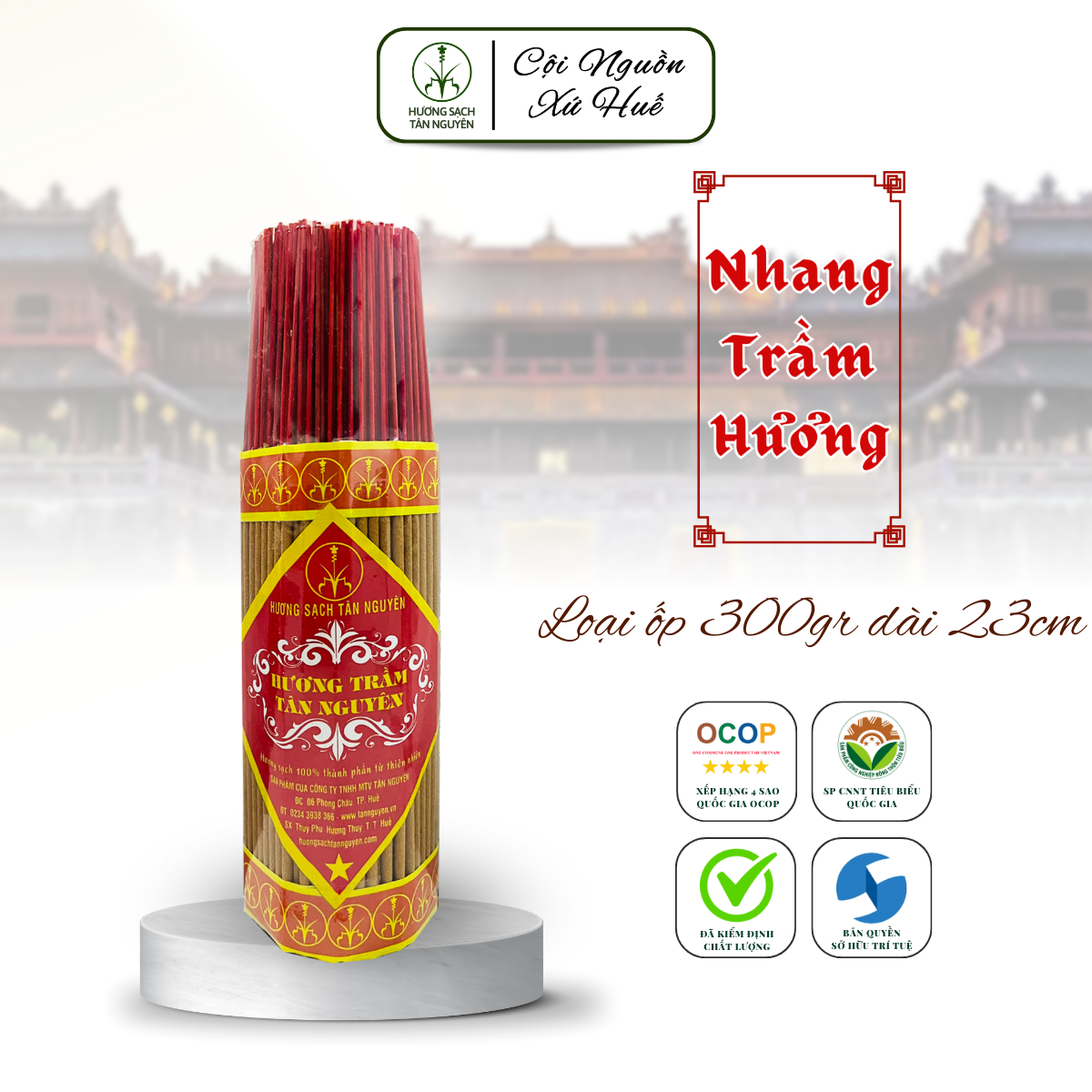 Hương trầm Tân Nguyên, nhang trầm, nhang sạch không hóa chất, không hương liệu, dài 23cm ốp 300g