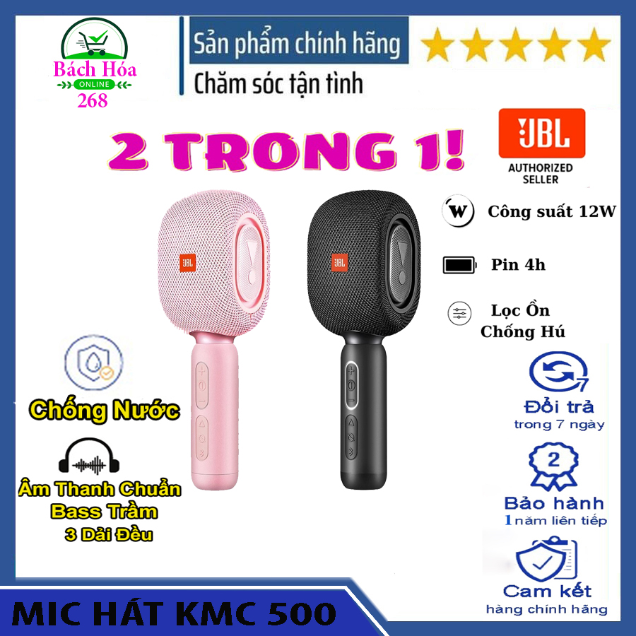 Mic hát karaoke bluetooth jbl kmc-500 cao cấp, micro cầm tay hát karaoke kèm loa tiện lợi, kết nối mọi dòng điện thoại, chống nước ipx7, pin siêu khoẻ, chống hút cực tốt. mic hát cầm tay kèm loa, loa bluetooth, mích hát karaoke