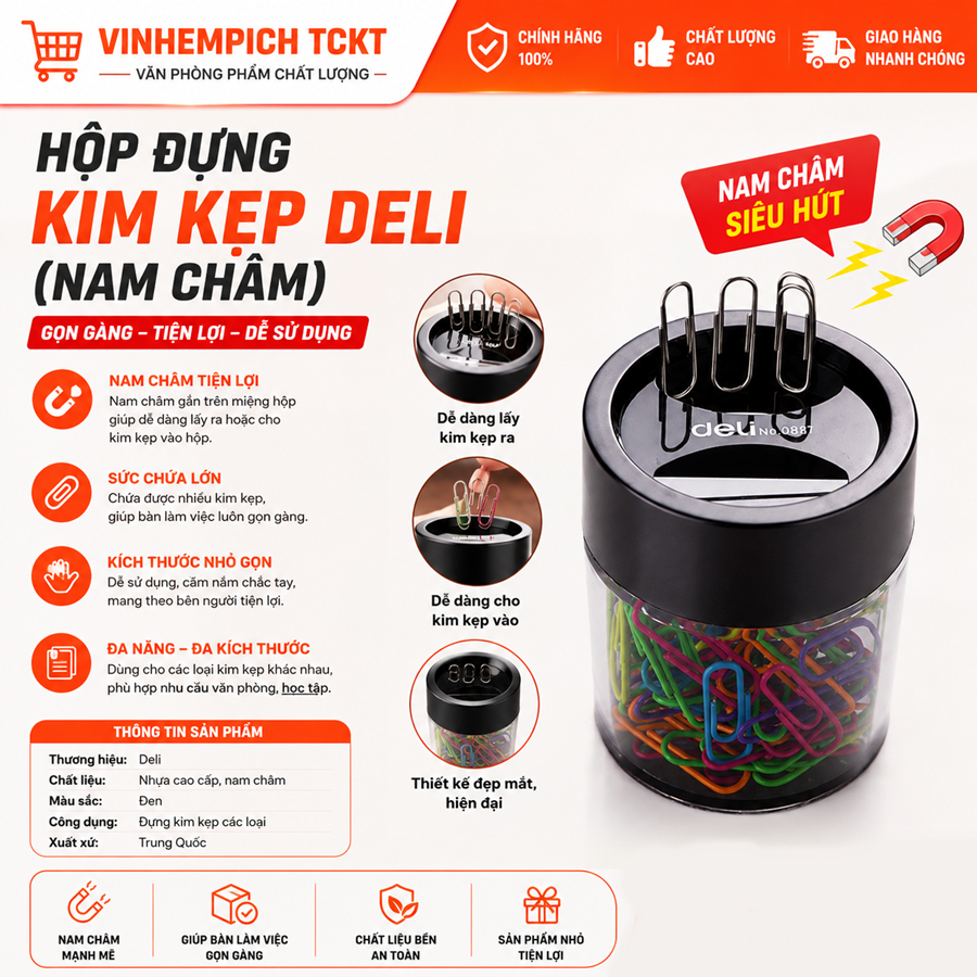 Hộp đựng ghim cài có nam châm deli 9881