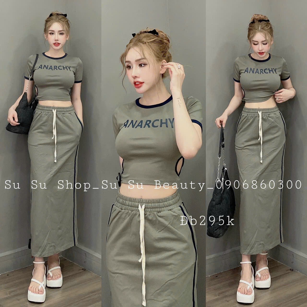HOÀN TIỀN 15% - Set Bộ Nữ Áo Croptop Phối Viền Khoét Eo Thiết Kế Độc Đáo Kết Hợp Cùng Chân Váy Dài Cực Tôn Dáng Cá Tính
