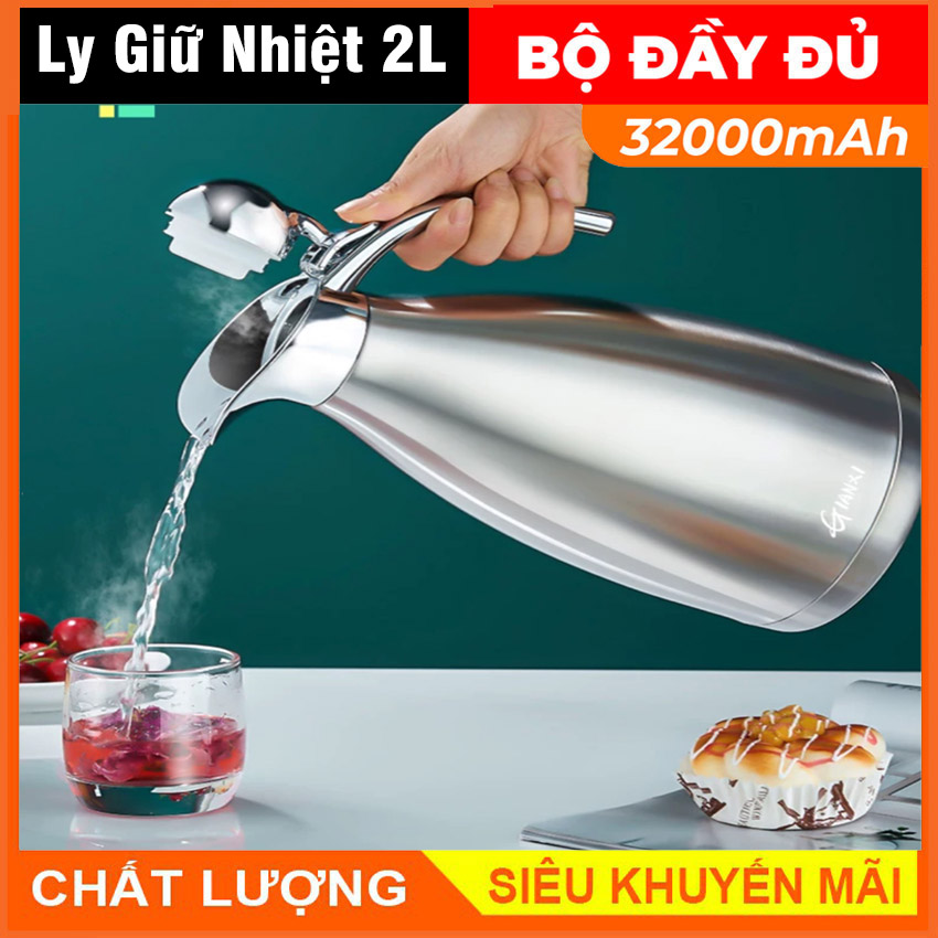 Phích đựng nước inox giữ nhiệt nóng lạnh thể tích 2 lít có quai rót mỏ vịt tiện dụng - bình đựng nước giữ nhiệt inox 2l -ca giữ nhiệt inox thái lan