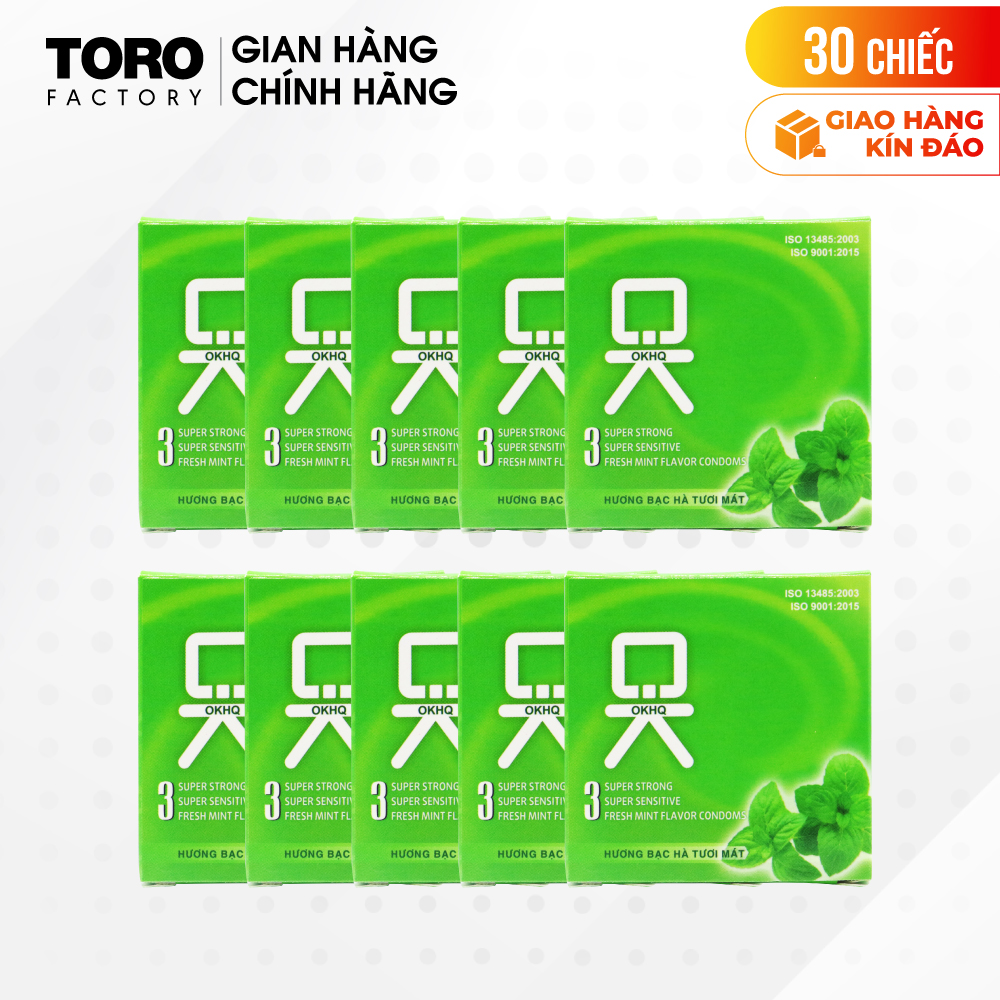 Bộ 10 hộp bao cao su o-khq hương bạc hà - 10 hộp 3 cái | toro factory