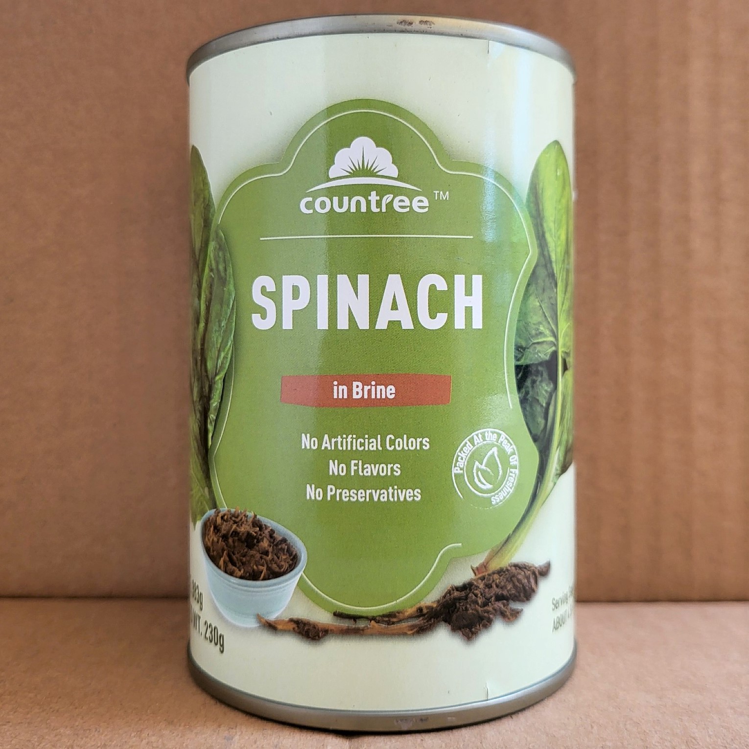 Lon 383g -- RAU CHÂN VỊT (RAU BINA / RAU BÓ XÔI) COUNTREE Spinach in Brine