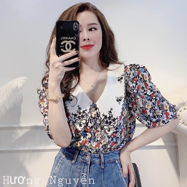 ÁO SƠ MI CỔ THÊU HOA HÀNG THIẾT KẾ