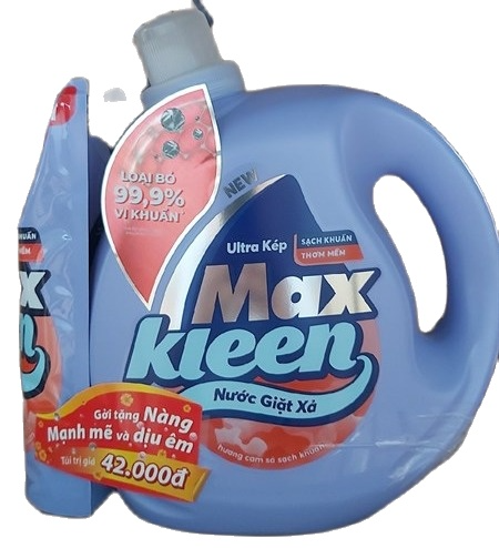 CAN Nước Giặt Xả MaxKleen Hương Cam 2,4kg tặng Túi nước giặt xả 600g