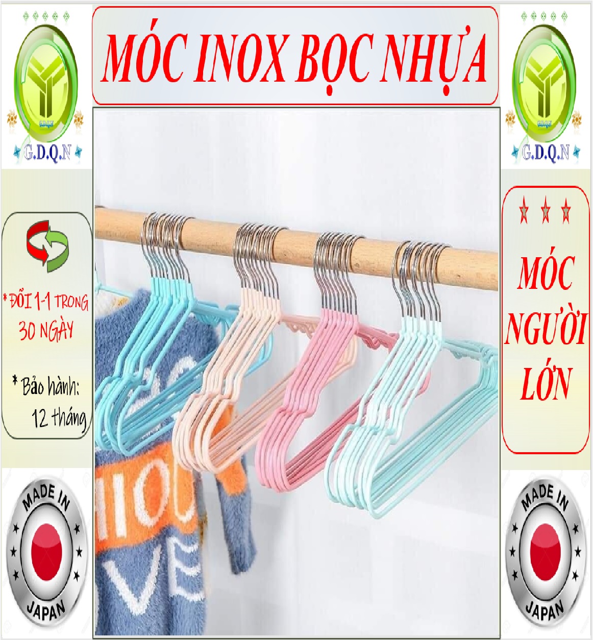 [Nội địa Nhật Bản] Set 10 móc treo quần áo inox bọc nhựa, móc treo quần áo người lớn
