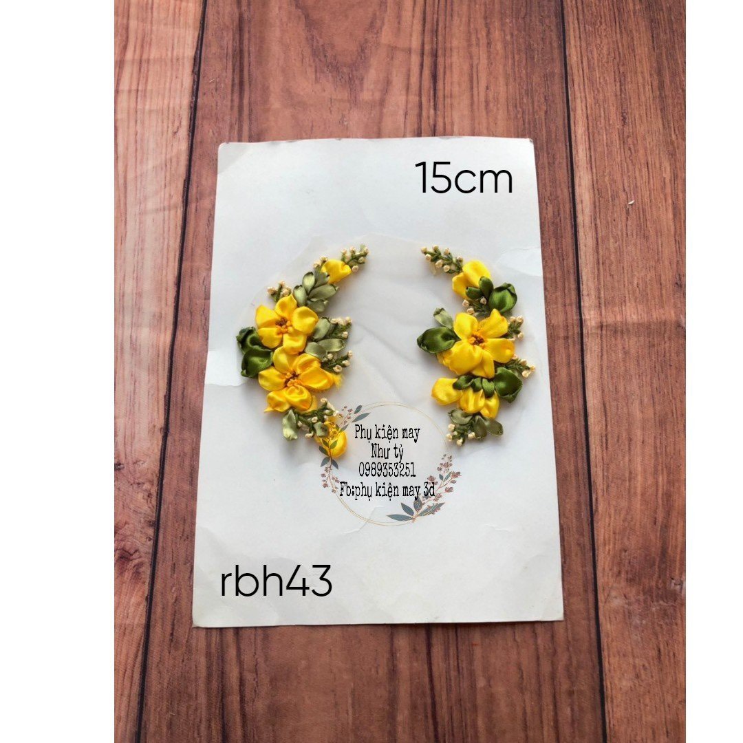 Cặp hoa thêu ruy băng trang trí áo dài xinh xinh 15cm