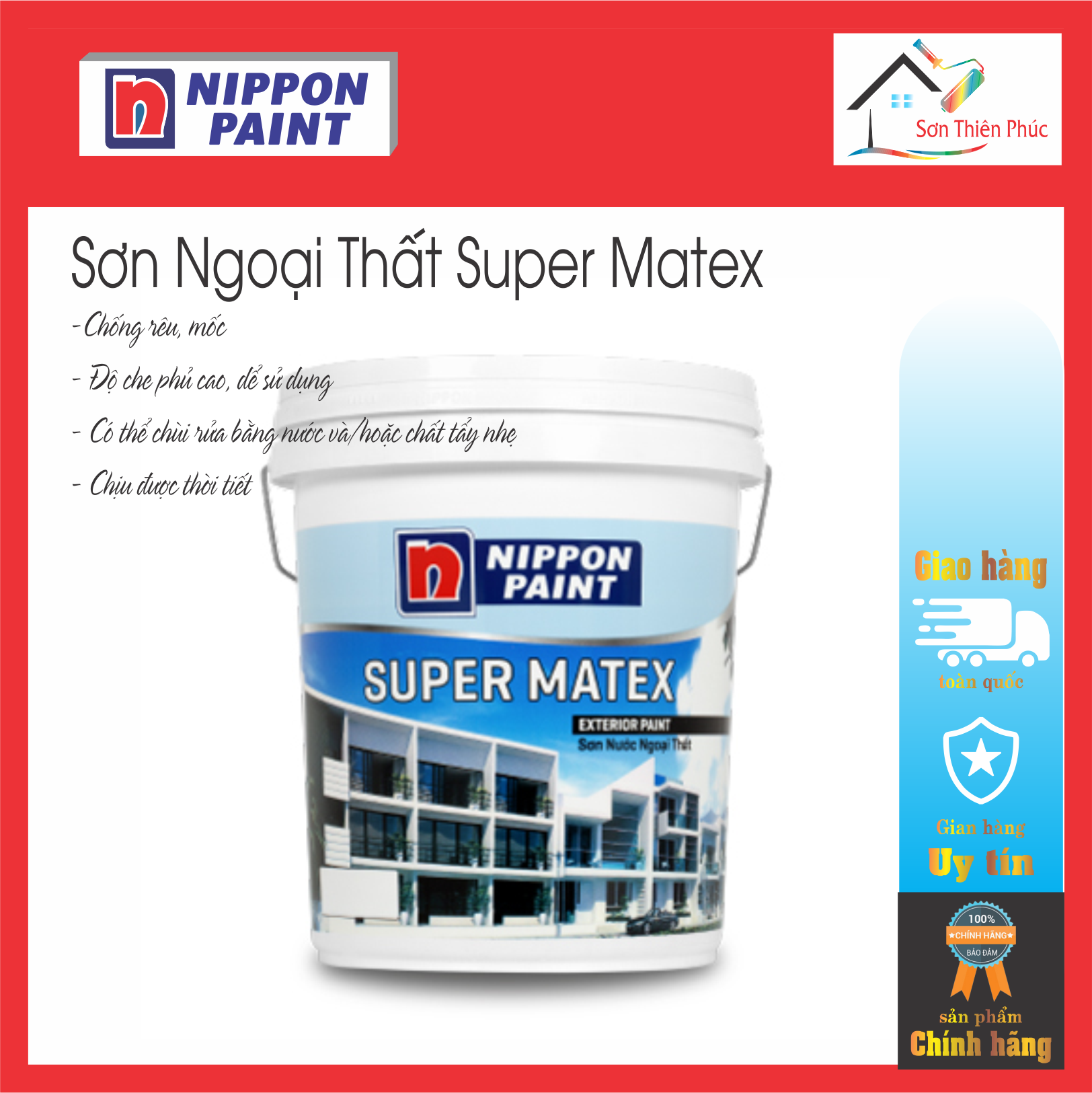 Sơn Ngoại Thất Super Matex Chính hãng nhật bản . chống rêu, mốc, có độ che phủ cao