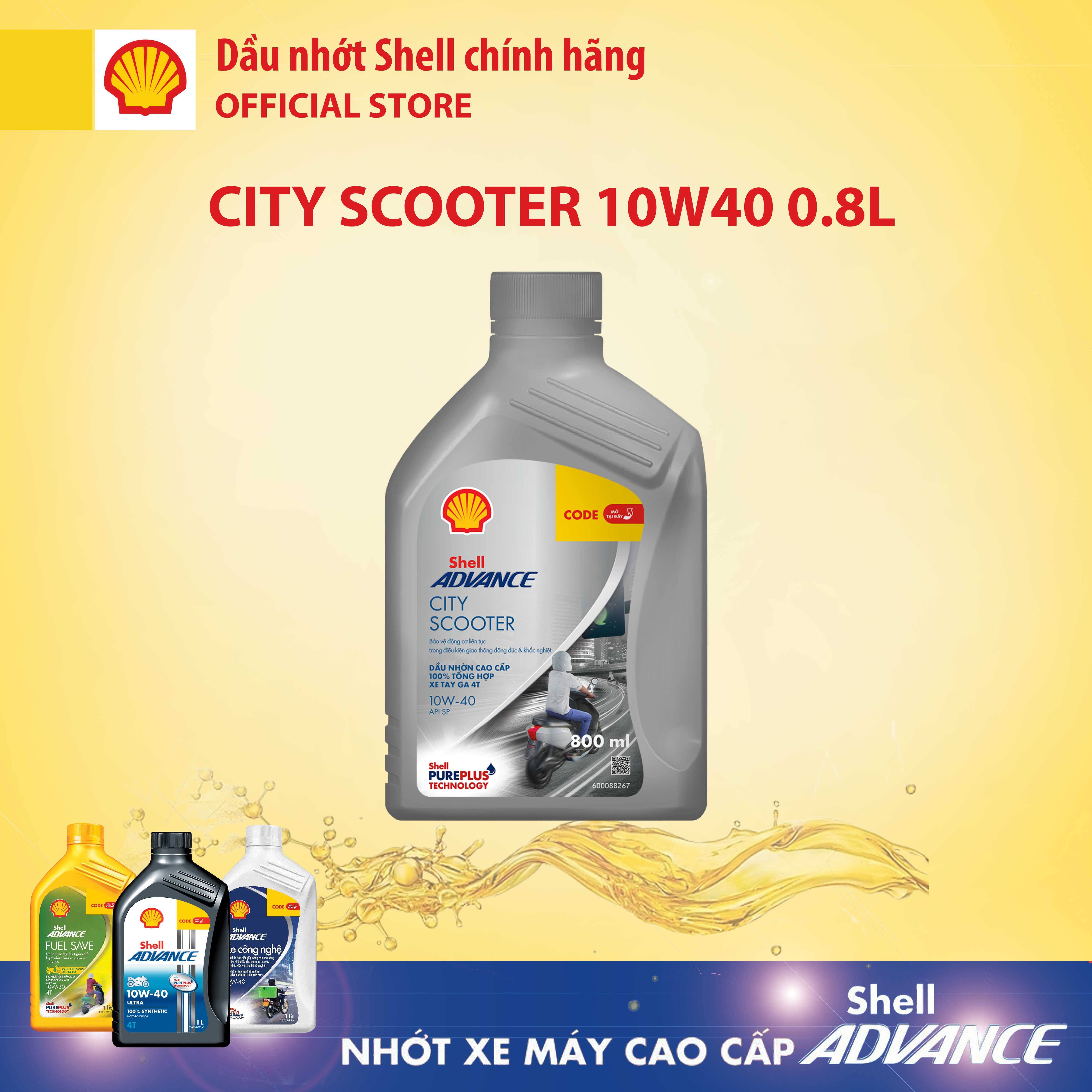[Xe ga 0.8L] Dầu nhớt xe máy cao cấp 4T Shell Advance CITY SCOOTER 10W40 SP 0.8L