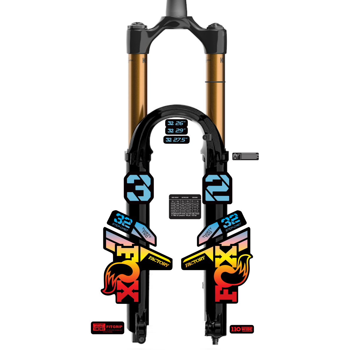 Tem decal dán phuộc xe đạp địa hình Fox kashima 32 2022 | cheetahdecals.com