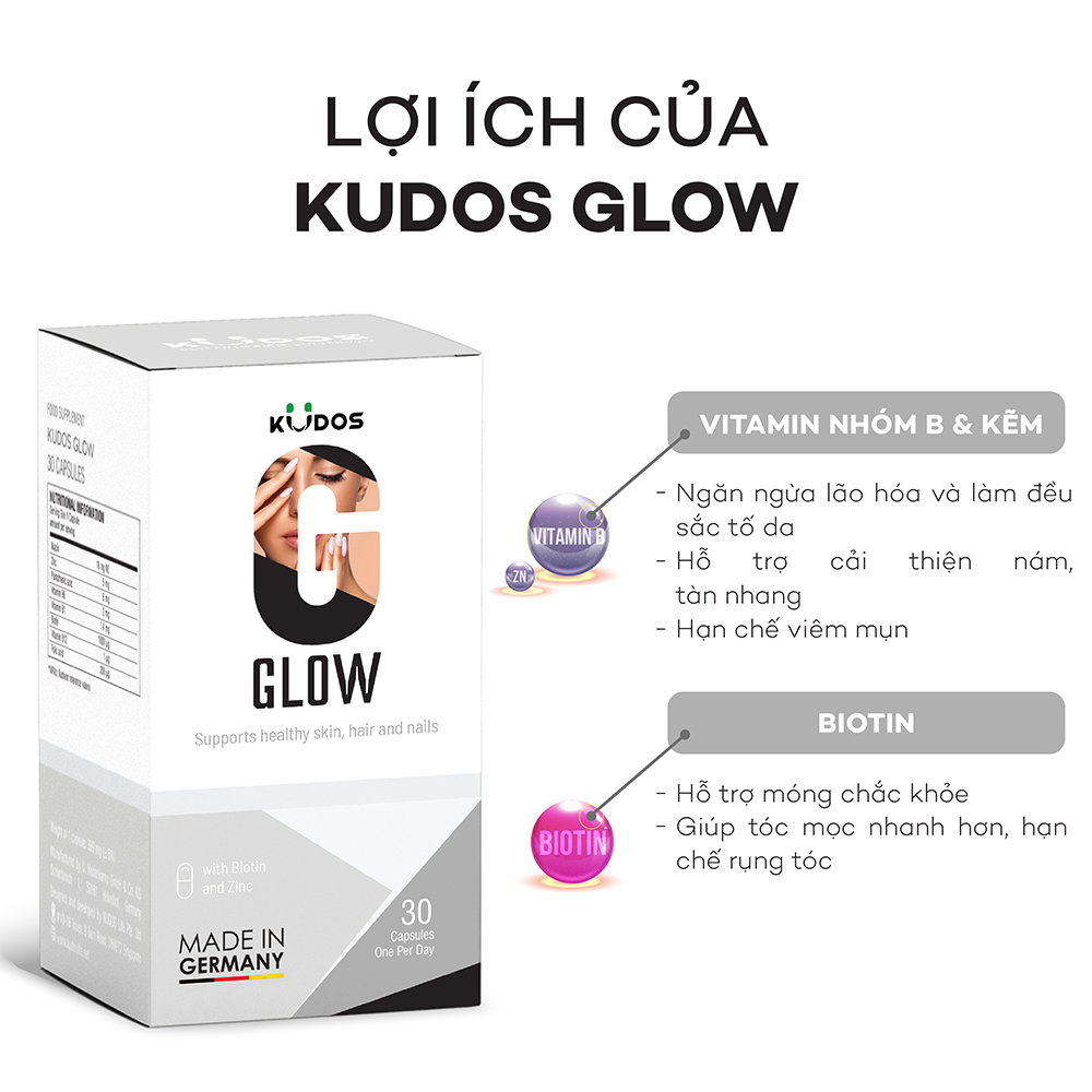 Hỗ trợ da, tóc, móng Kudos Glow (Hộp 30 viên)