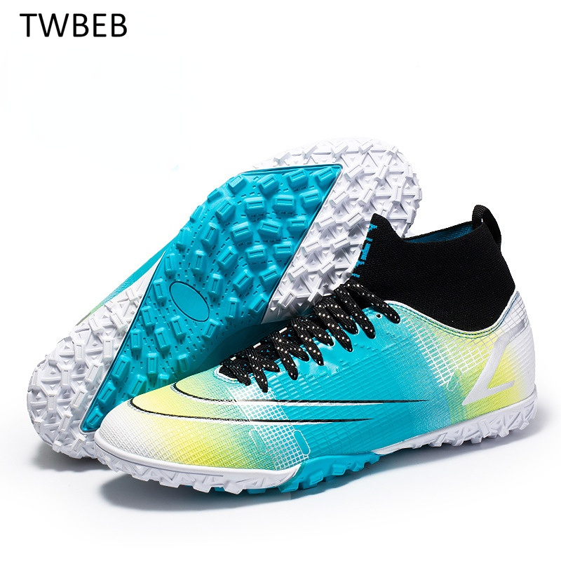 Hot bán người đàn ông cao mắt cá chân bóng đá khởi động bóng đá Cleats Turf giày trắng Giày bóng đá trong nhà Futsal Sneakers chaussure bóng đá