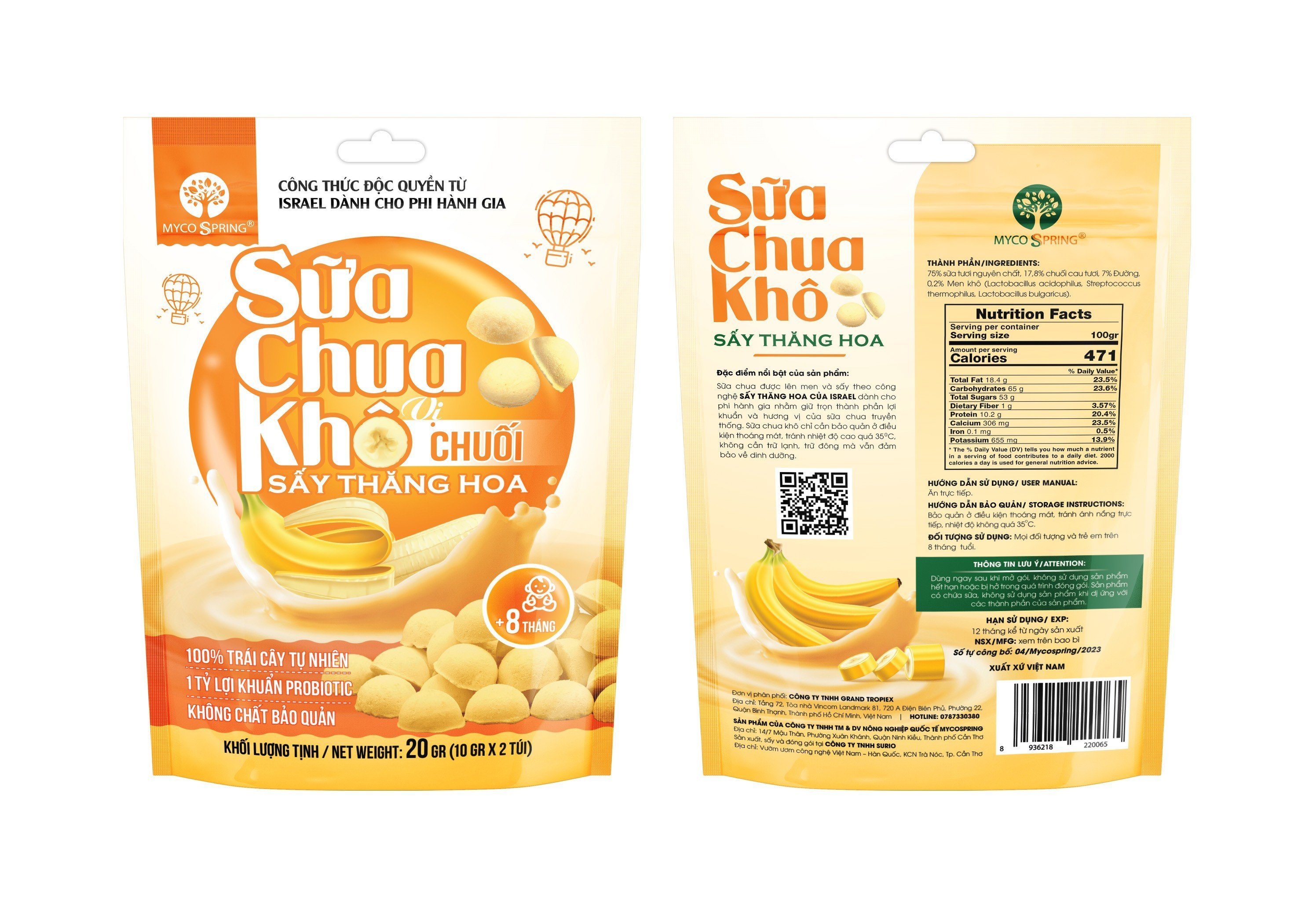 Sữa chua khô Myco Spring hoa quả sấy thăng hoa
