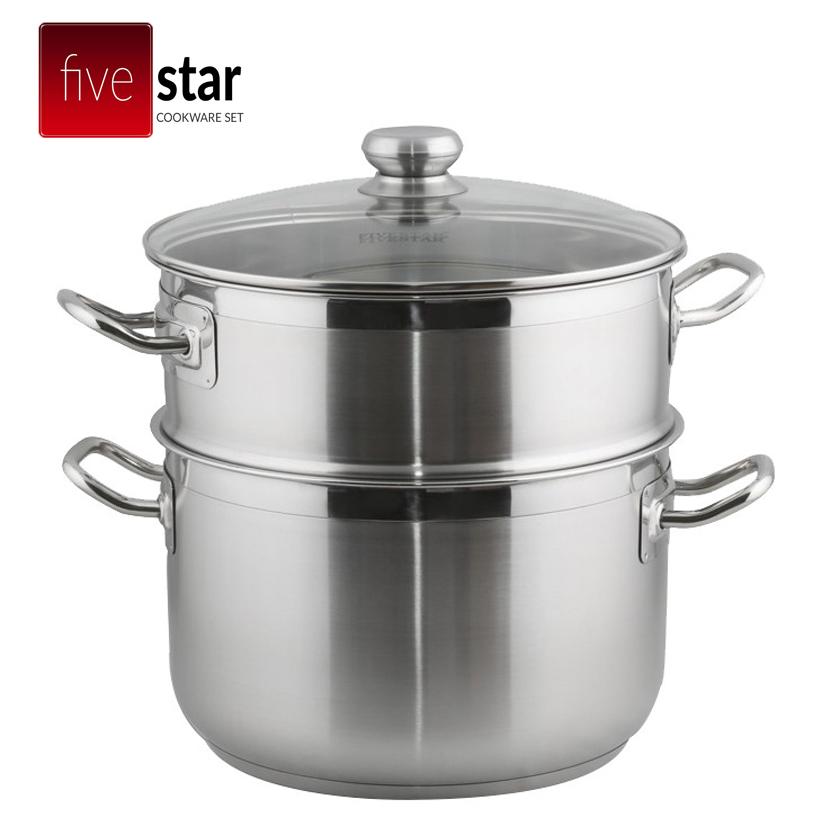 Bộ nồi xửng inox 3 đáy nắp kính 28cm fivestar st28-3dg