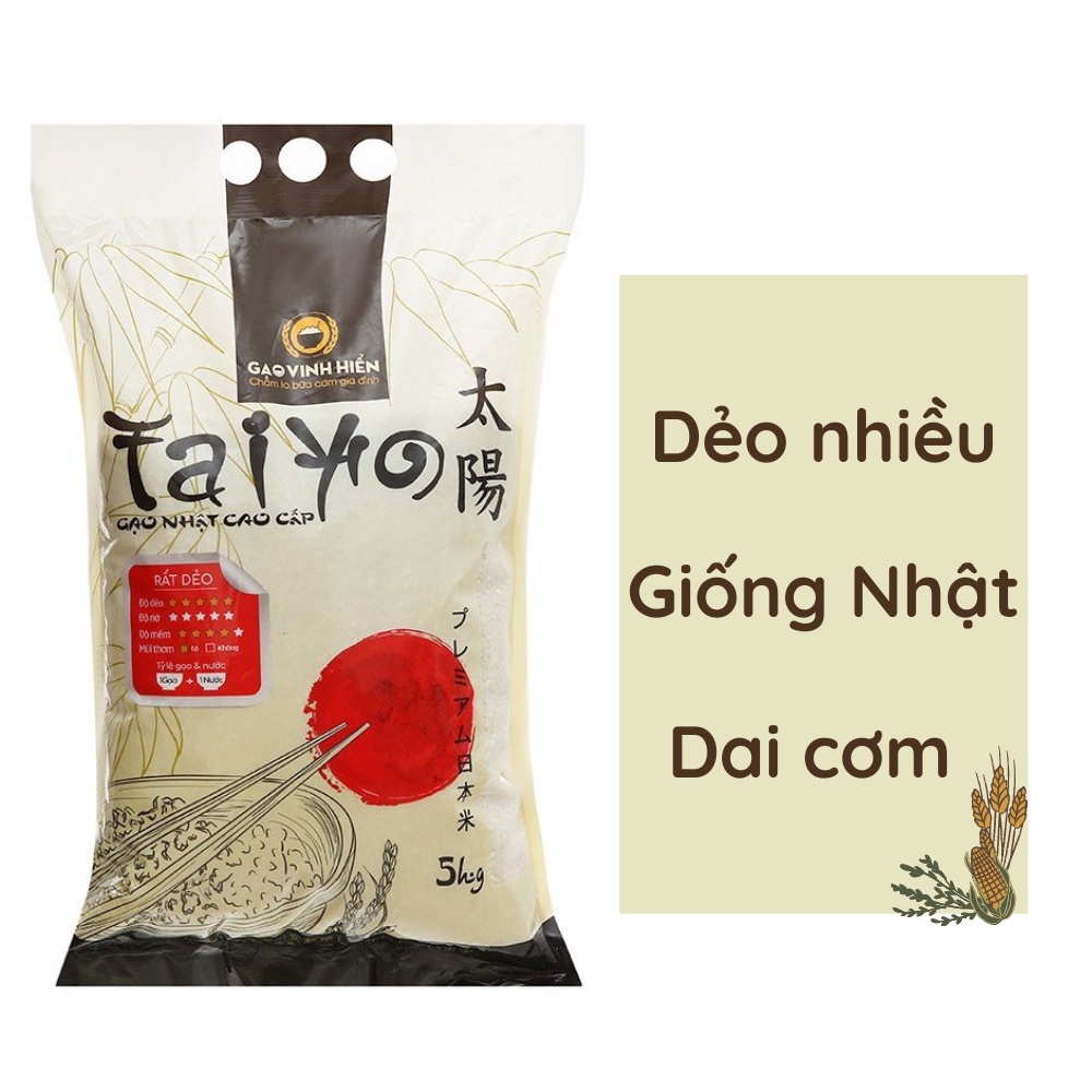 [Nhập RS0722 giảm 30k cho đơn 99k]Gạo Nhật Taiyo Vinh Hiển cao cấp 5kg - Dẻo nhiều mềm thơm ngon cơm
