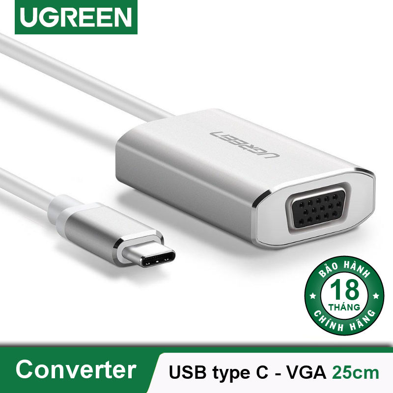 Cáp chuyển đổi USB type C sang VGA dài 25cm UGREEN CM114 40866 Cáp chuyển đổi USB type C sang VGA dài 25cm UGREEN CM114 40866