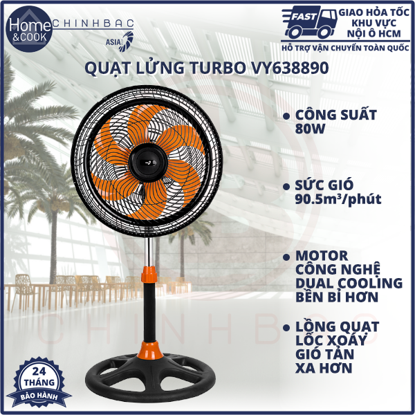 Giao hỏa tốc quạt turbo asia - quạt lửng turbo asiavina vy638890 màu đen cam - hàng chính hãng