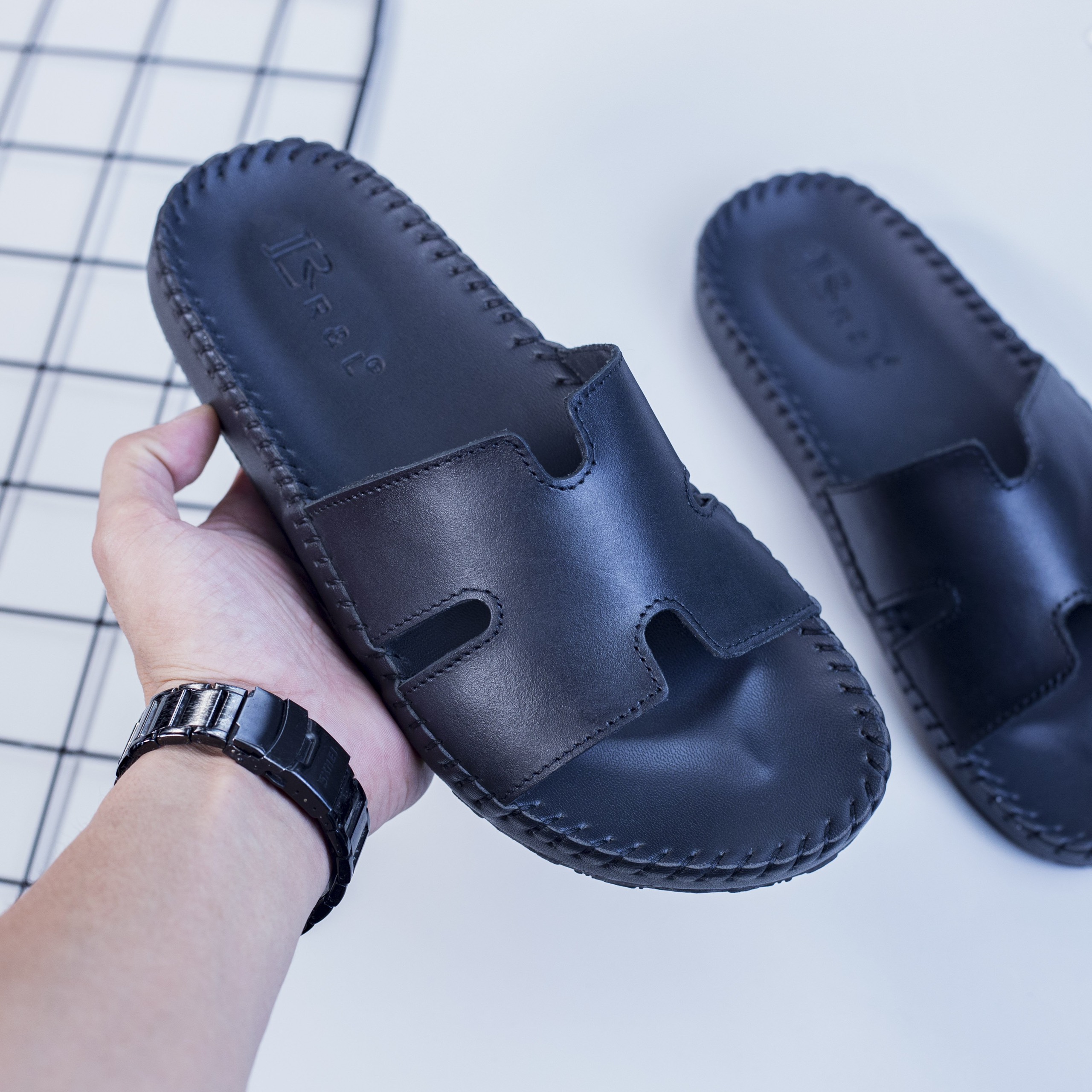 Dép Nam da bò chữ H , đế chống trơn trượt , hàng đủ size , Gòm Z