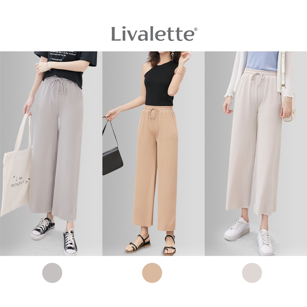 Quần culottes ống suông, ống rộng nữ LIVALETTE nhiều màu vải tăm form quần loe cạp cao bó eo mặc đi làm đi chơi đi học