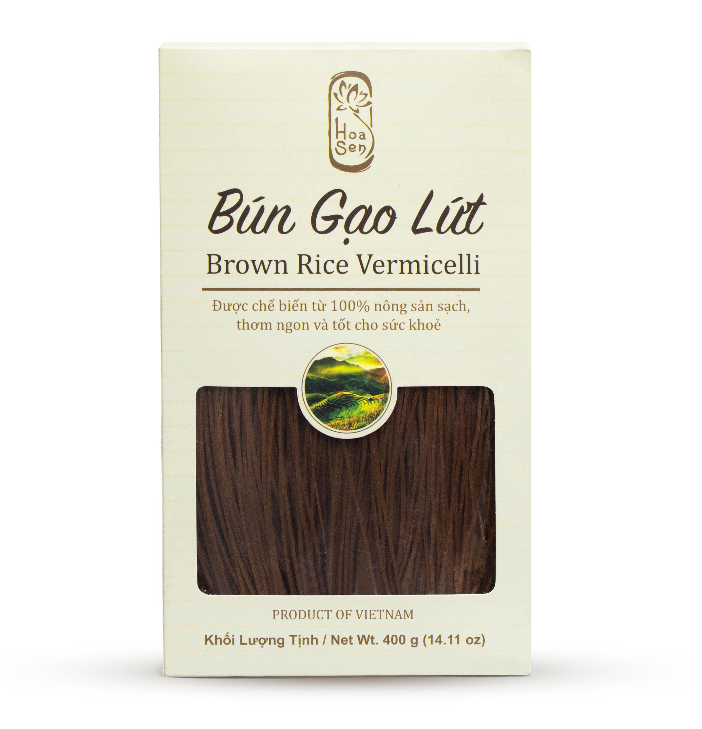 Bún gạo lứt hoa sen - hoa sen brown rice vermicelli - hộp 400g