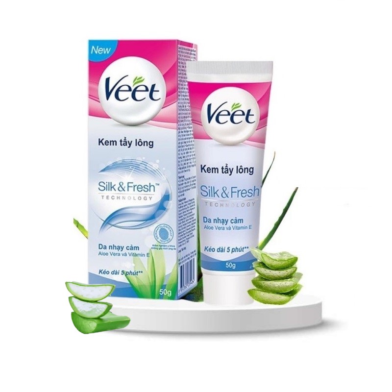 Kem tẩy lông veet aloe vera & vitamin e 50g dành cho da nhạy cảm từ lô hội và vitamin e veet silk & fresh aloe vera & vitamin e 50g