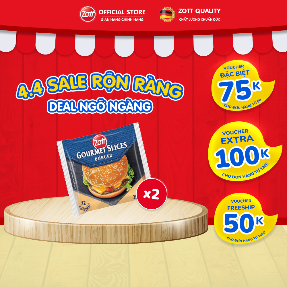 Giao Hoả tốc - COMBO 2 túi Phô mai lát Zott Gourmet Slices BURGER nhập khẩu từ Đức (gói 200g – 12 lát), làm từ Sữa tươi giàu Canxi, Chất đạm