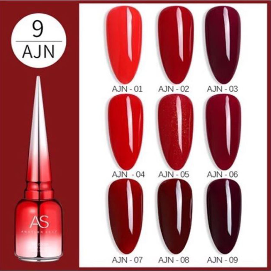 Sơn móng tay, sơn móng gel giá rẻ - Sơn gel AS mẫu chai đỏ nhọn mã AJN 9 chai 15ml siêu HOT siêu xịn - Sơn gel AS sơn móng tay tone màu đỏ Sang Chảnh