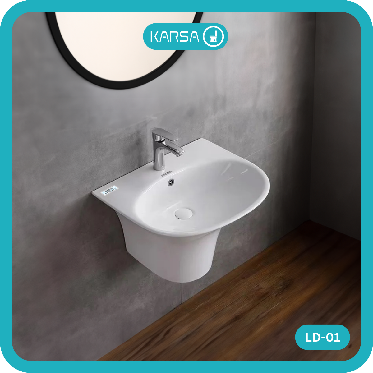 Lavabo 1/Nguyên/Liền Khối KARSA Cao Cấp Men Sứ Tuyết (SNOW CERAMIC)