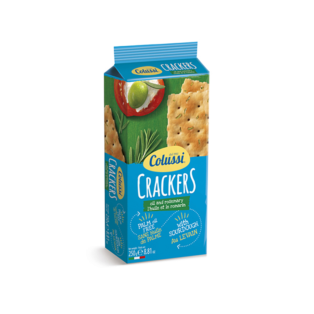 Bánh cracker ăn kiêng vị lá hương thảo và oliu Colussi Ý 250g dùng dầu hướng dương và dầu oliu, ăn chay không trứng